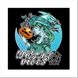 Halloween Blue Woman Witchy Vibes Posters and Art